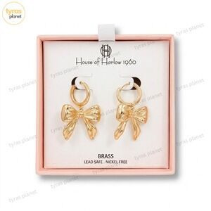 House of Harlow 1960 Goldtone Coquette Bow Hoop Earrings – NEW in Box